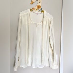 Anthropologie Boden ivory neck tie blouse lightweight airy office